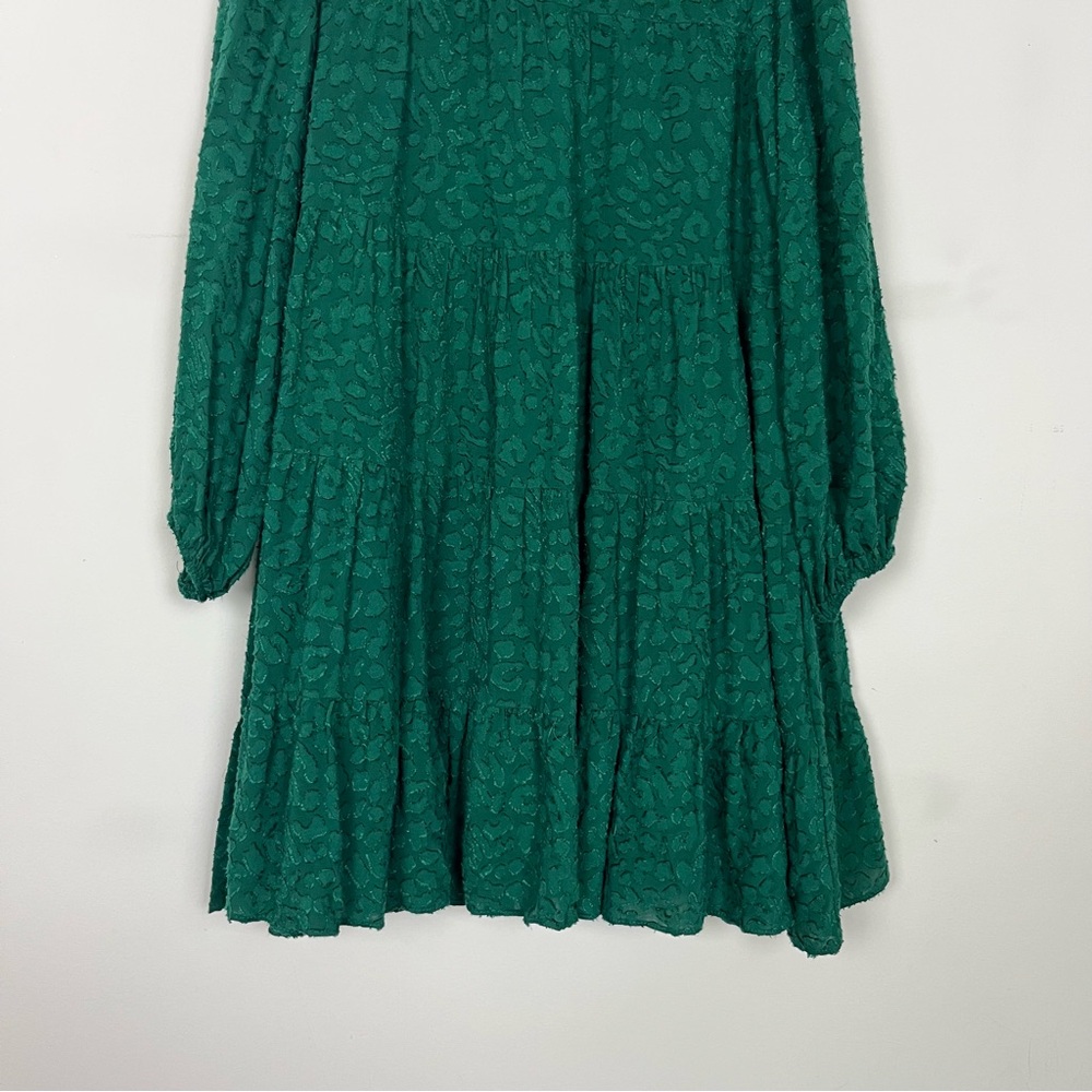 NWOT ZARA TEXTURED TIERED MINI DRESS WITH SLEEVES IN GREEN SIZE XS - Picture 10 of 16